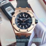 Copy Audemars Piguet Royal Oak Rose Gold Bezel Black Rubber Strap Watch